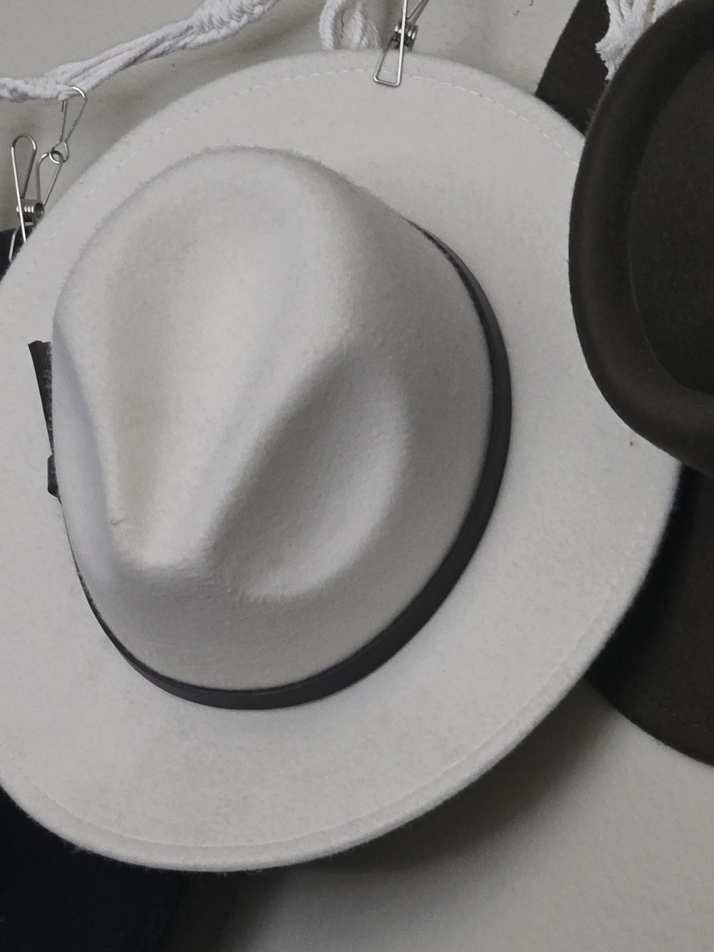 White Fedora Hat with Black Band